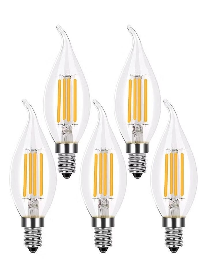 E14 LED Flame Tip Filament Candle Bulb C35 4W (40W Equivalent) 2700K Warm White 360° Beam Angle Energy Saving Chandelier Ceiling Light – Pack of 5 - Image 1