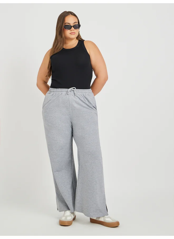 Styli Styli Plus Size Wide Leg Joggers with Drawstring