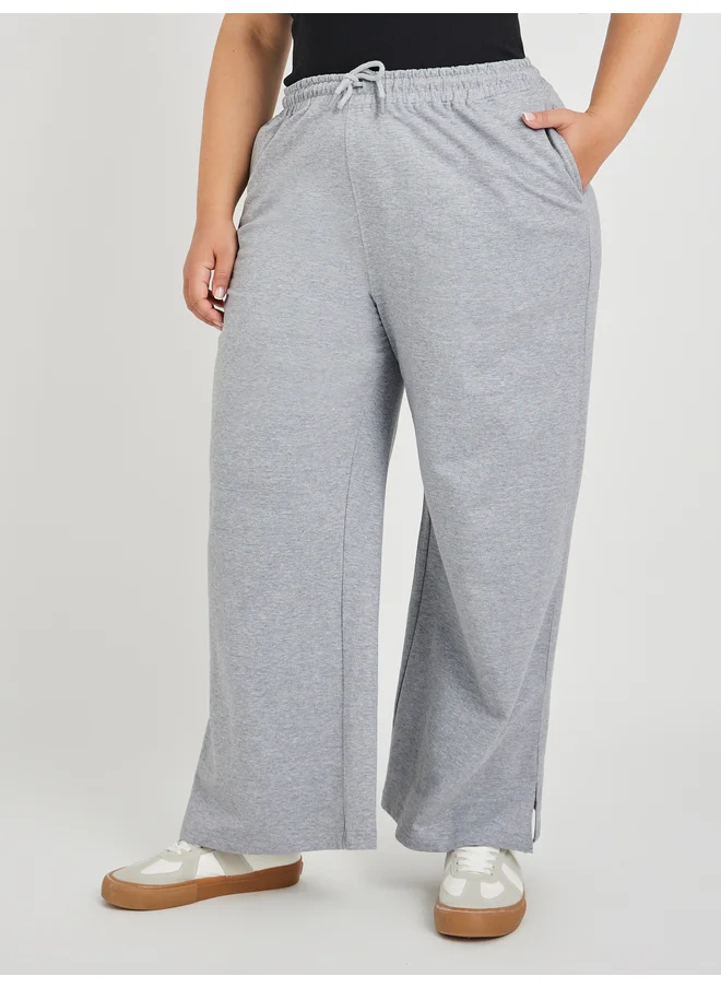 Styli Styli Plus Size Wide Leg Joggers with Drawstring