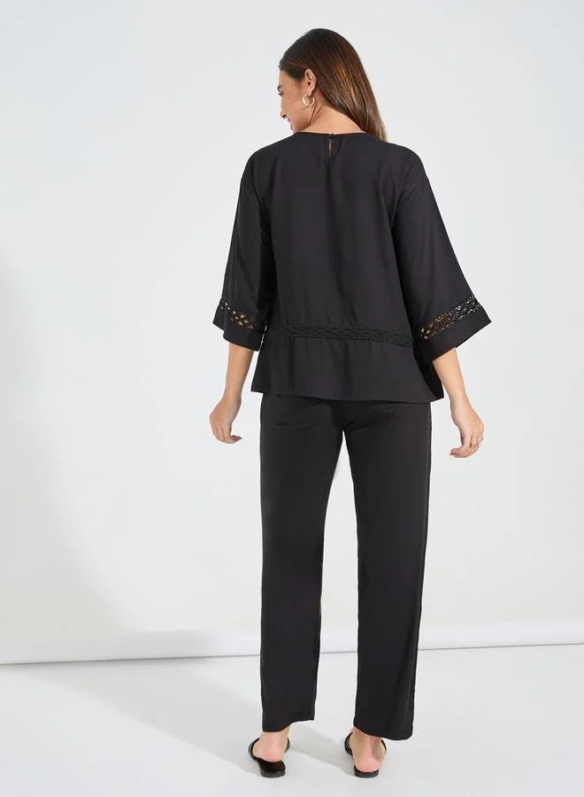 ستايلي Oversize Top & Embroidered Tapered Pants Co-Ords