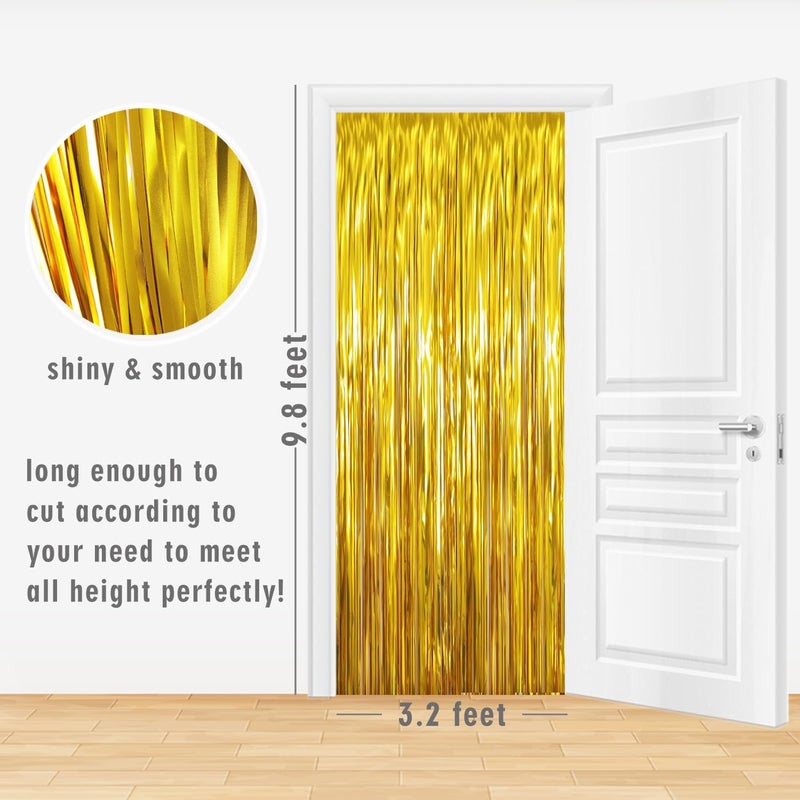 GOER 3.2 ft x 9.8 ft Metallic Tinsel Foil Fringe Curtains Party Photo Backdrop Party Streamers for Birthday,Graduation,New Year Eve Decorations Wedding Decor (Gold,3 pcs) - Image 4