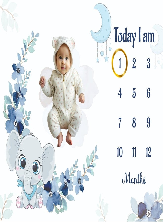 Hoolloomooloo Monthly Milestone Blanket Elephant Design | 1-12 Months | Ultra-Soft & Skin-Friendly | Ideal for Newborn Boys & Girls | Perfect Baby Growth Tracker & Photoshoot Prop - Image 2