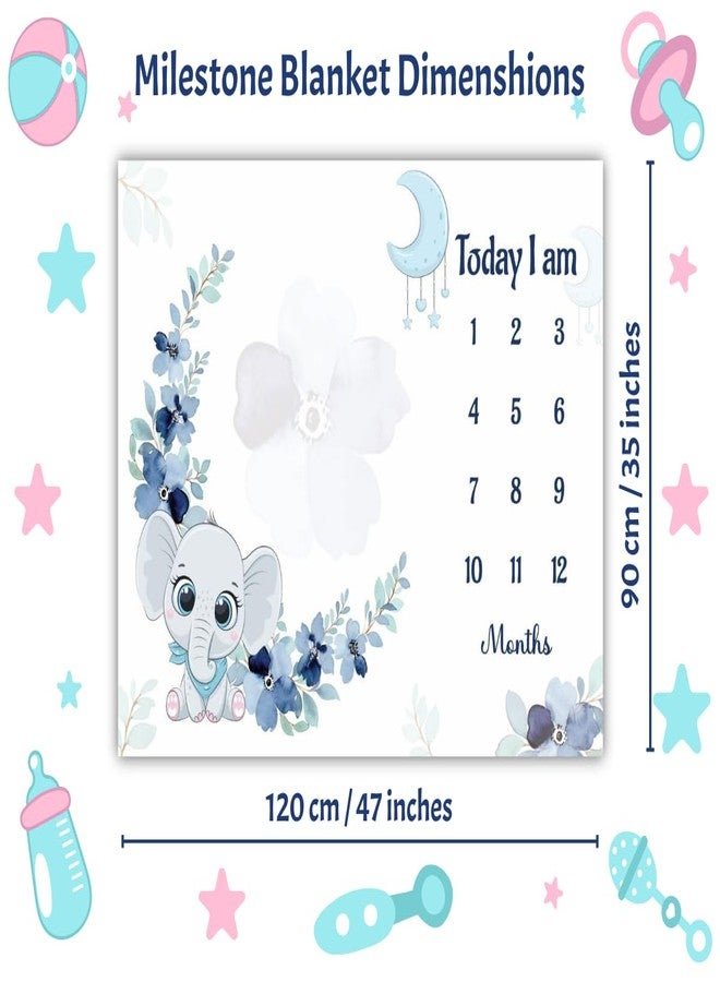 Hoolloomooloo Monthly Milestone Blanket Elephant Design | 1-12 Months | Ultra-Soft & Skin-Friendly | Ideal for Newborn Boys & Girls | Perfect Baby Growth Tracker & Photoshoot Prop - Image 3