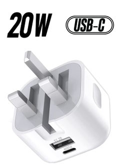 20W USB C Charger Block, 2-Ports [USB-C + USB] Charging Station, QC PD3.0 GaN Fast Charging Block, Type C Power Adapter for iPad Pro/iPhone/Samsung Note/Galaxy (Not with Cable)