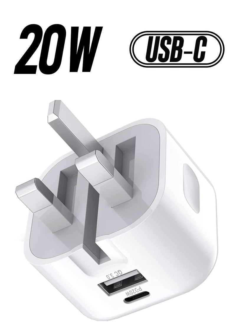 Generic - 20W USB C Charger Block, 2-Ports [USB-C + USB] Charging Station, QC PD3.0 GaN Fast Charging Block, Type C Power Adapter for iPad Pro/iPhone/Samsung Note/Galaxy (Not with Cable) - Image 1