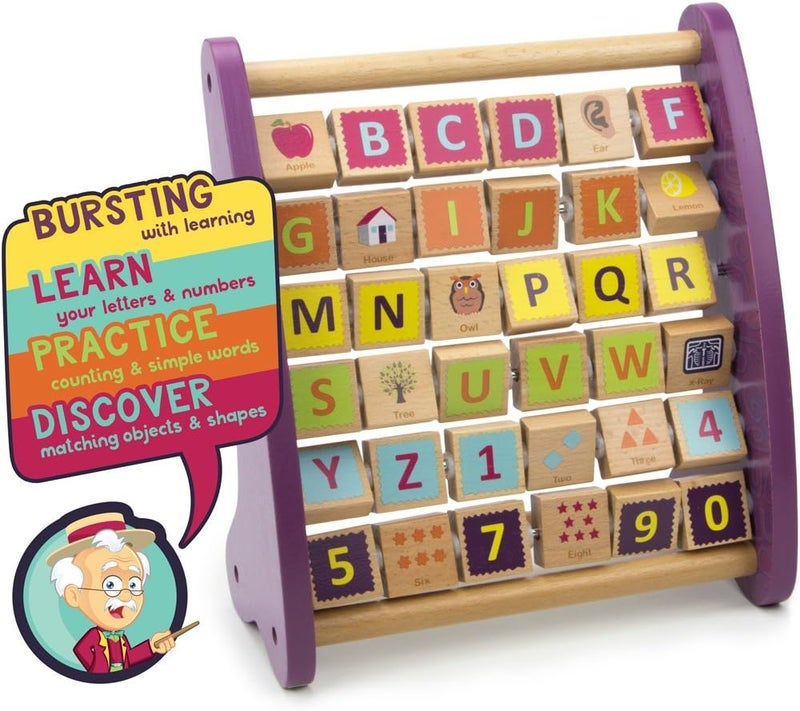 Imagination Generation Professor Poplar's Amazing Alph-Abacus Wooden Learning Toy, 36-Tile Educational Abacus Tool with Alphabet, Numbers, Objects, & Words - Image 3