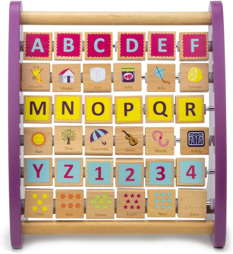 Imagination Generation Professor Poplar's Amazing Alph-Abacus Wooden Learning Toy, 36-Tile Educational Abacus Tool with Alphabet, Numbers, Objects, & Words - Image 2