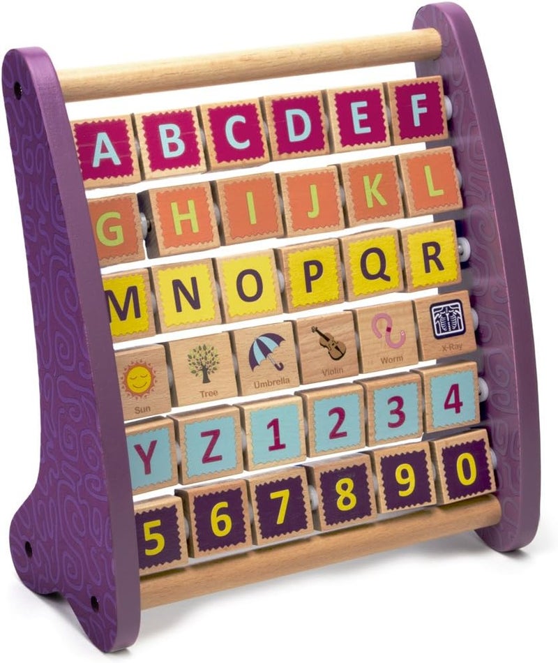 Imagination Generation Professor Poplar's Amazing Alph-Abacus Wooden Learning Toy, 36-Tile Educational Abacus Tool with Alphabet, Numbers, Objects, & Words - Image 1