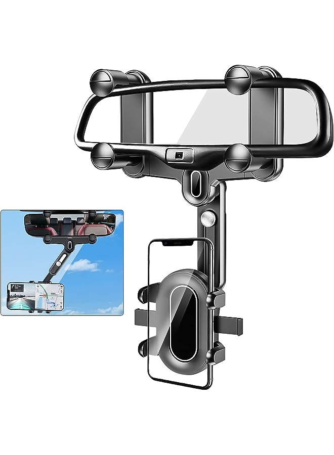 Zaboon Onenine Rearview Mirror Phone Holder For Car, Upgrade 360° Rotatable Retractable Car Phone Holder Mount Gps Holder Automobile Cradles, Multifunctional Adjustable Car Rear View Mirror Phone Holder - Image 1