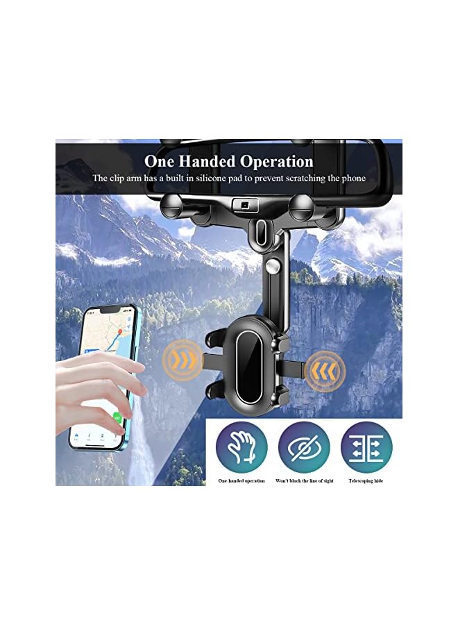 Zaboon Onenine Rearview Mirror Phone Holder For Car, Upgrade 360° Rotatable Retractable Car Phone Holder Mount Gps Holder Automobile Cradles, Multifunctional Adjustable Car Rear View Mirror Phone Holder - Image 3