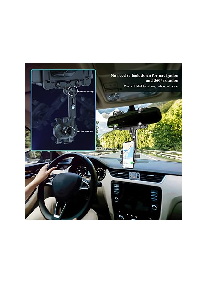 Zaboon Onenine Rearview Mirror Phone Holder For Car, Upgrade 360° Rotatable Retractable Car Phone Holder Mount Gps Holder Automobile Cradles, Multifunctional Adjustable Car Rear View Mirror Phone Holder - Image 4