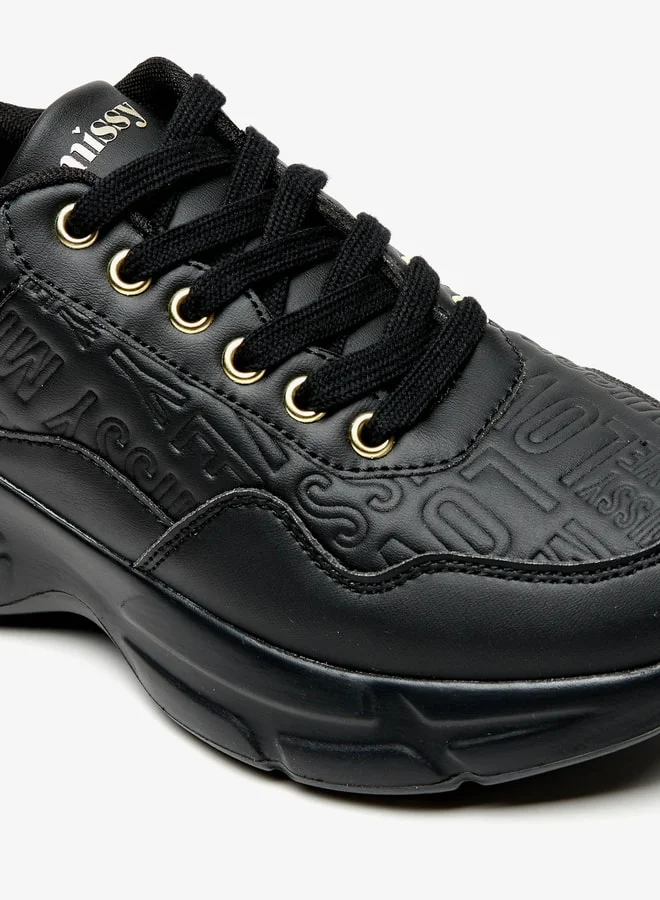 ميسي Women's Monogram Embossed Sneakers with Lace-Up Detail