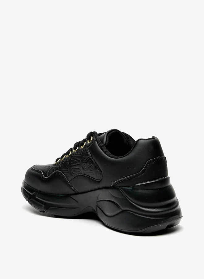 ميسي Women's Monogram Embossed Sneakers with Lace-Up Detail