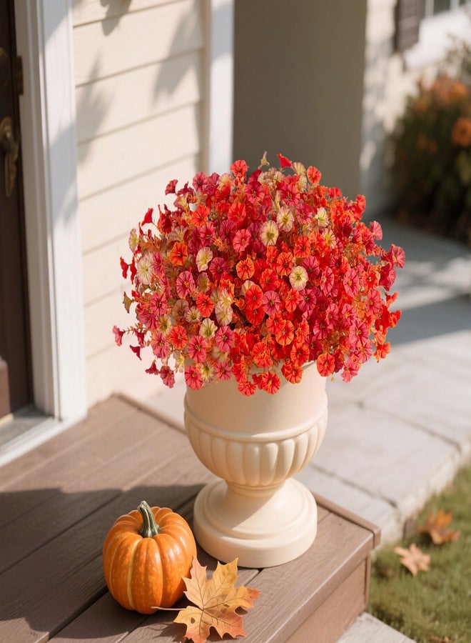 Hrobek Fall Artificial Flowers for Decoration, 12 Bundles Fake Autumn Flower Plants Petunias, Faux Silk Morning Glory Eucalyptus for Planter Garden Porch Front Door Window Box, Red Orange - Image 5