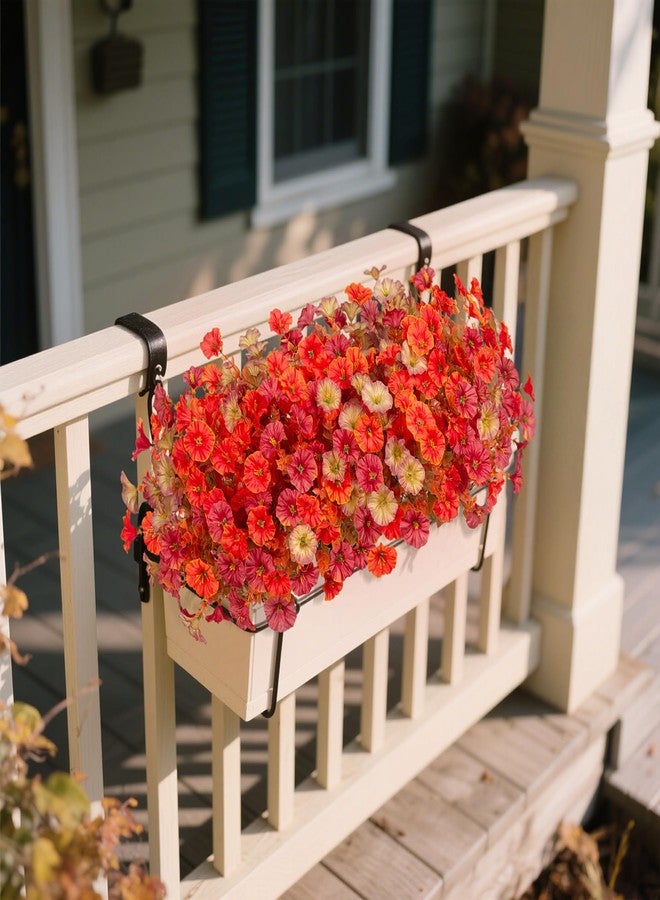 Hrobek Fall Artificial Flowers for Decoration, 12 Bundles Fake Autumn Flower Plants Petunias, Faux Silk Morning Glory Eucalyptus for Planter Garden Porch Front Door Window Box, Red Orange - Image 4