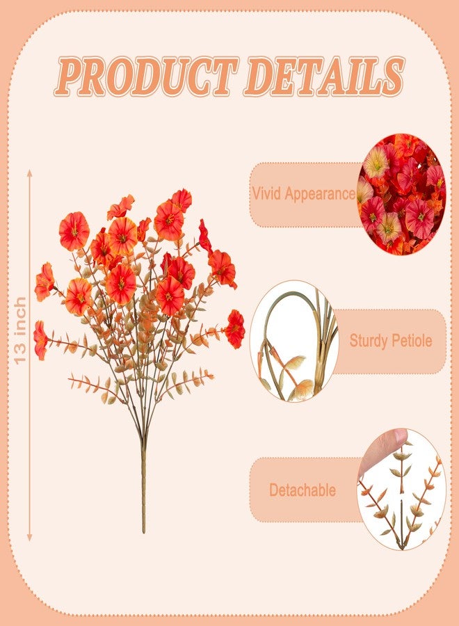 Hrobek Fall Artificial Flowers for Decoration, 12 Bundles Fake Autumn Flower Plants Petunias, Faux Silk Morning Glory Eucalyptus for Planter Garden Porch Front Door Window Box, Red Orange - Image 3