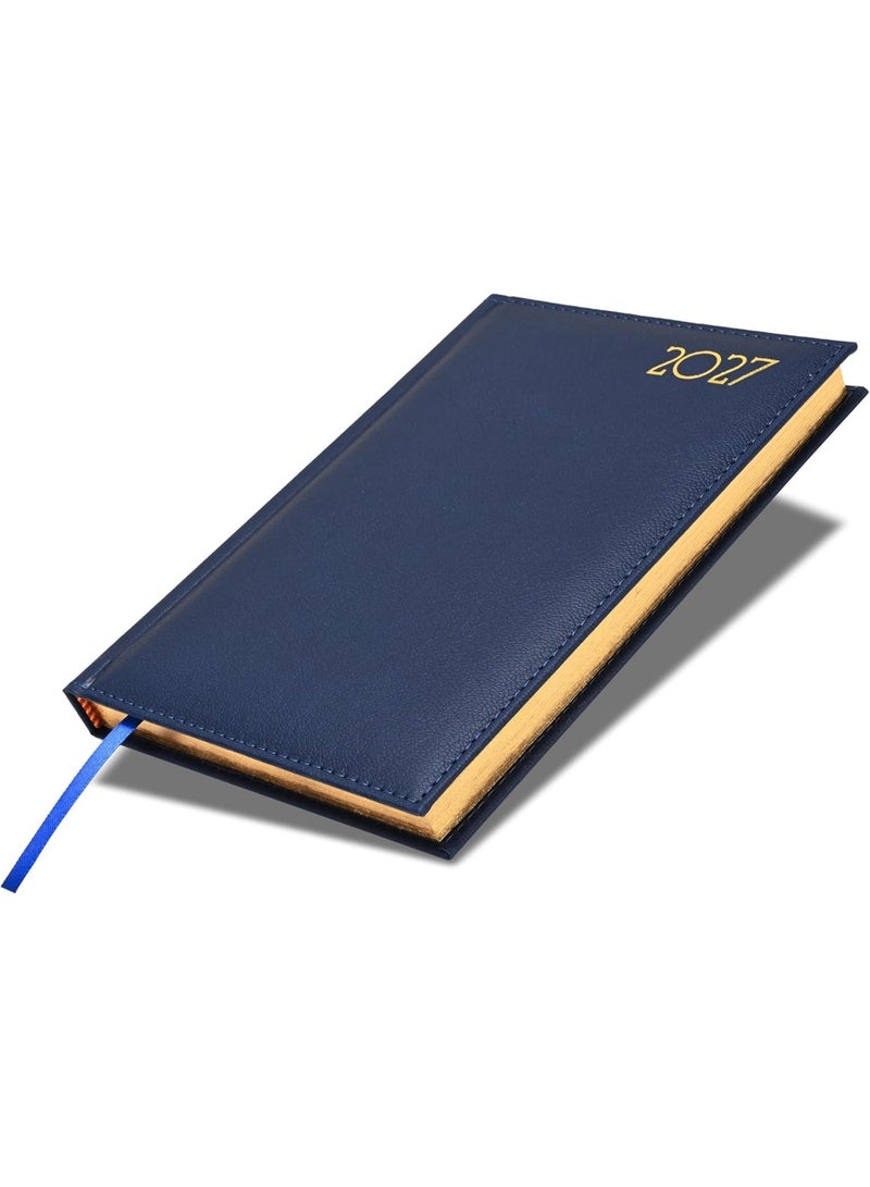FIS 2027 Diary, Golden A5 Size Diary(148x210mm), Italian PU Materials, 1 Side Padded & Sewn Cover, Gilded Edges, English, 70gsm Italian Ivory Paper, Blue Color-FSDI26EG27BL - Image 1