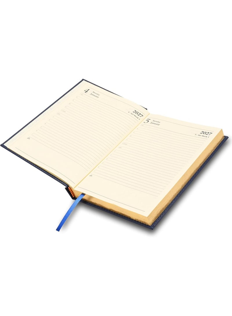 FIS 2027 Diary, Golden A5 Size Diary(148x210mm), Italian PU Materials, 1 Side Padded & Sewn Cover, Gilded Edges, English, 70gsm Italian Ivory Paper, Blue Color-FSDI26EG27BL - Image 2