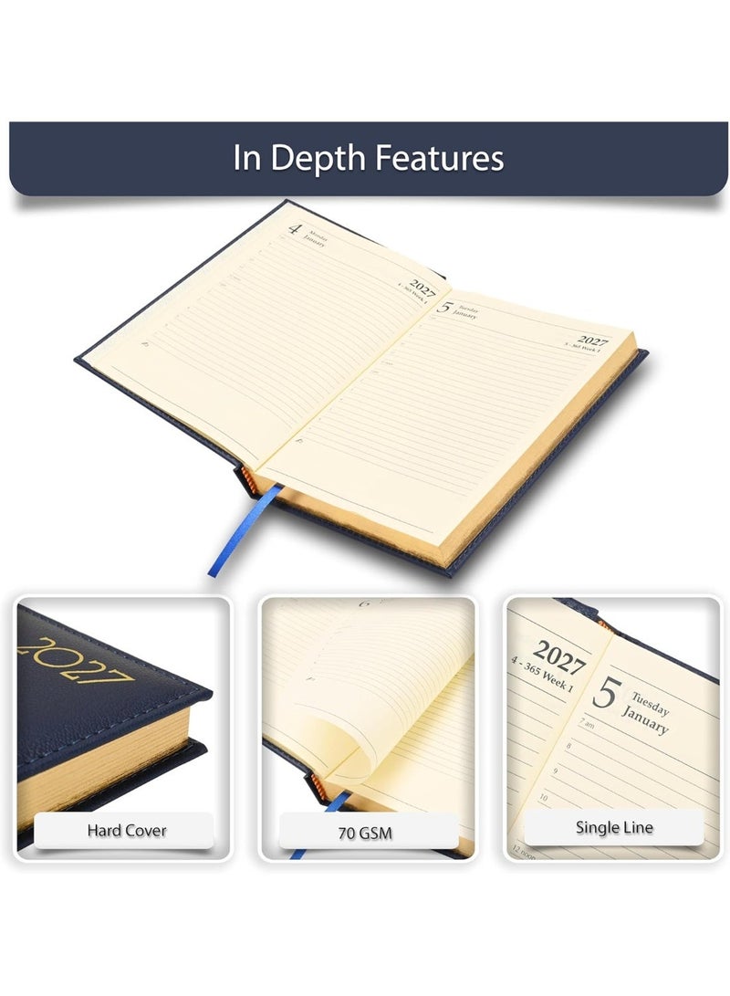 FIS 2027 Diary, Golden A5 Size Diary(148x210mm), Italian PU Materials, 1 Side Padded & Sewn Cover, Gilded Edges, English, 70gsm Italian Ivory Paper, Blue Color-FSDI26EG27BL - Image 3