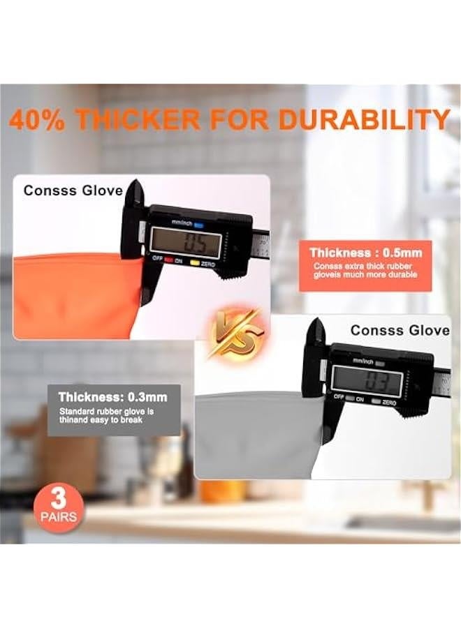 3 أزواج من قفازات المنزل القابلة لإعادة الاستخدام، قفازات مطاطية لغسل الصحون، سمك إضافي، أكمام طويلة، تنظيف المطبخ، العمل، الطلاء، البستنة، رعاية الحيوانات الأليفة - Image 4