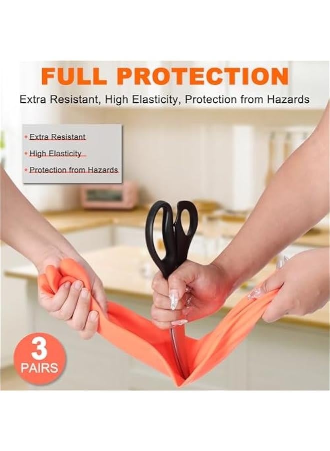 3 أزواج من قفازات المنزل القابلة لإعادة الاستخدام، قفازات مطاطية لغسل الصحون، سمك إضافي، أكمام طويلة، تنظيف المطبخ، العمل، الطلاء، البستنة، رعاية الحيوانات الأليفة - Image 3