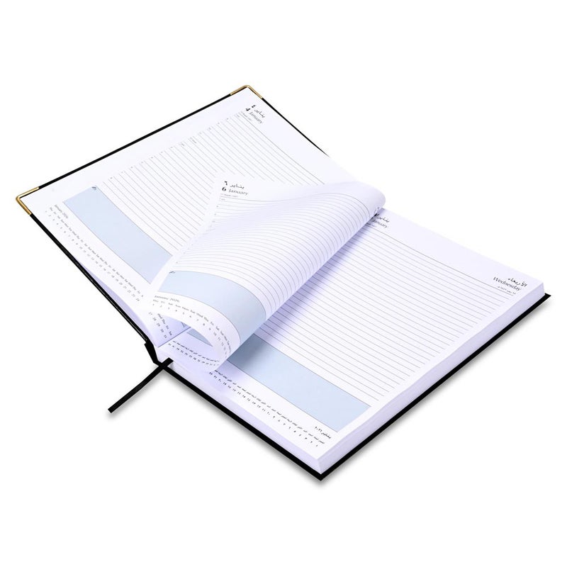 FIS 2026 A4 Diary, 210x297mm Size, 1 Side Padded Vinyl, Golden Corners, 1 Day a Page Format, English/Arabic, 60gsm White Paper, Black Cover-FSDI42AE26BK - Image 4