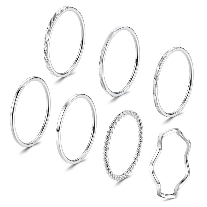 YADOCA 7 Pcs 1MM Stainless Steel Rings for Women Men Fashion Simple Plain Knuckle Stacking Midi Thumb Dainty Thin Stackable Statement Band Rings Set Size 5-11 Silver Gold Tone - Image 1