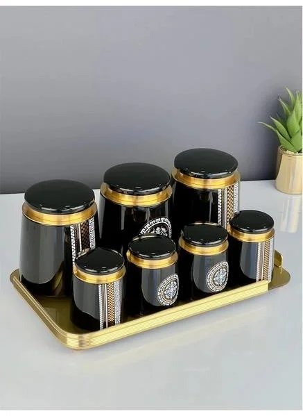 أكار 5016 Sonıa Surı Pors. 8 Piece Glass Tray Jar Set