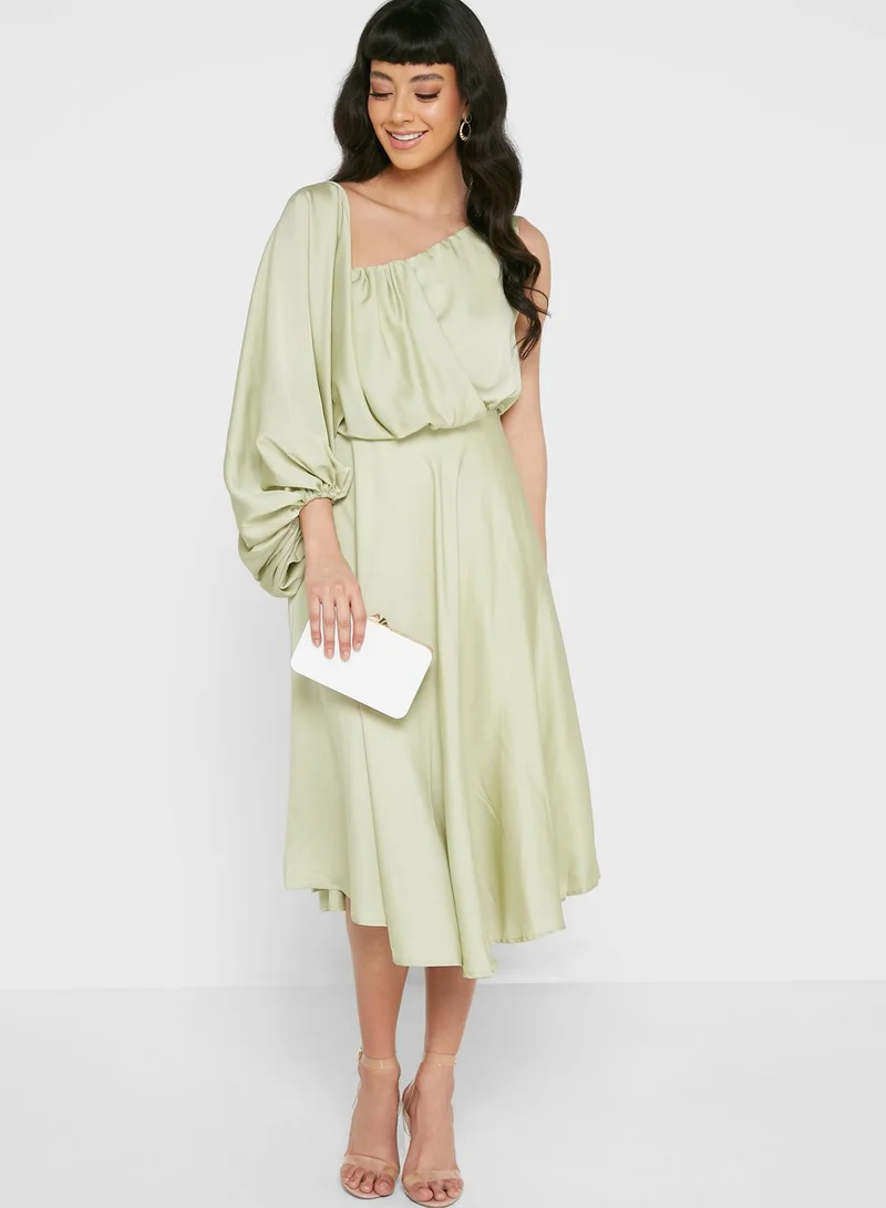 boohoo One Shoulder Balloon Sleeve Skater Dress