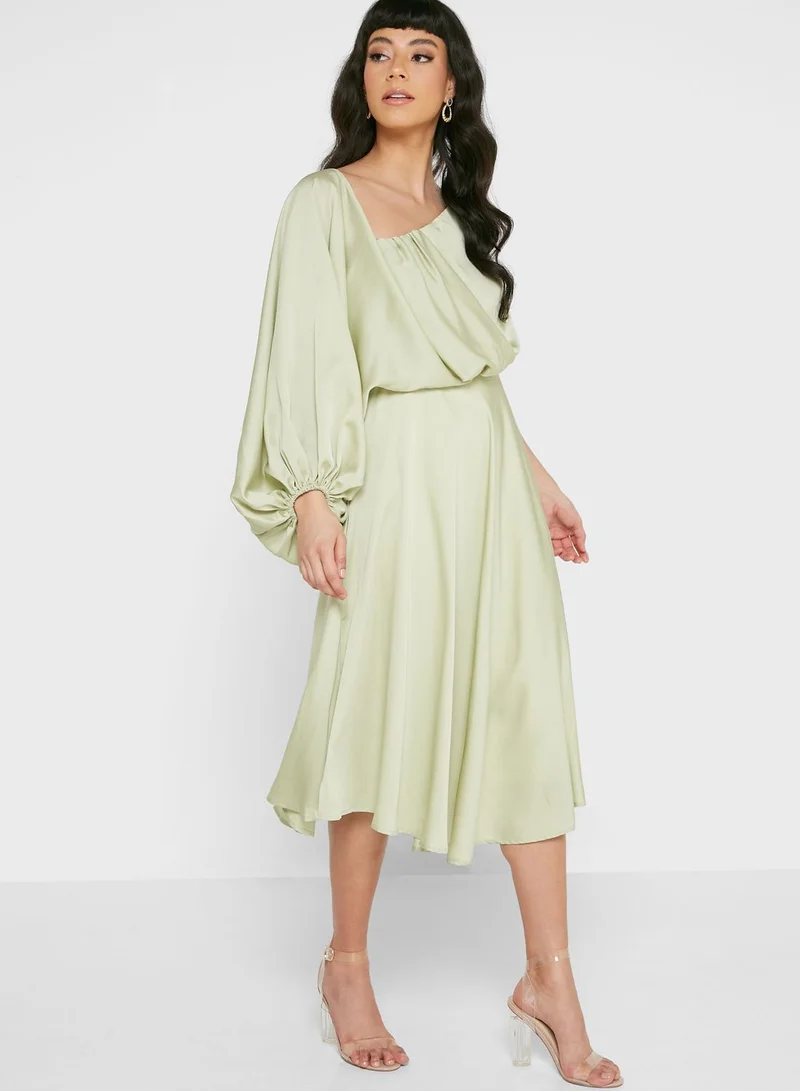 boohoo One Shoulder Balloon Sleeve Skater Dress