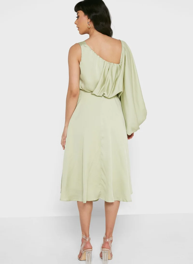 boohoo One Shoulder Balloon Sleeve Skater Dress