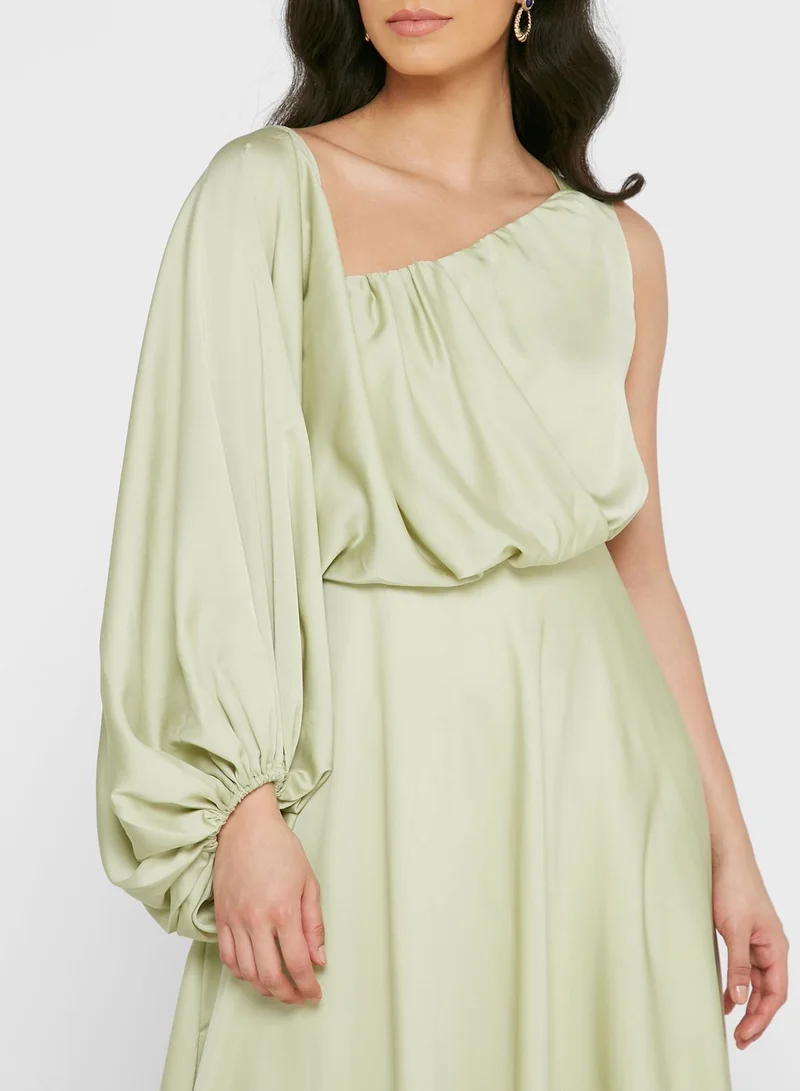 boohoo One Shoulder Balloon Sleeve Skater Dress