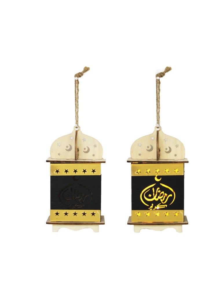 PARTY FUN - Ramadan Kareem Wooden Lantern With Light 5x14cm of Cozy Illumination - Image 1
