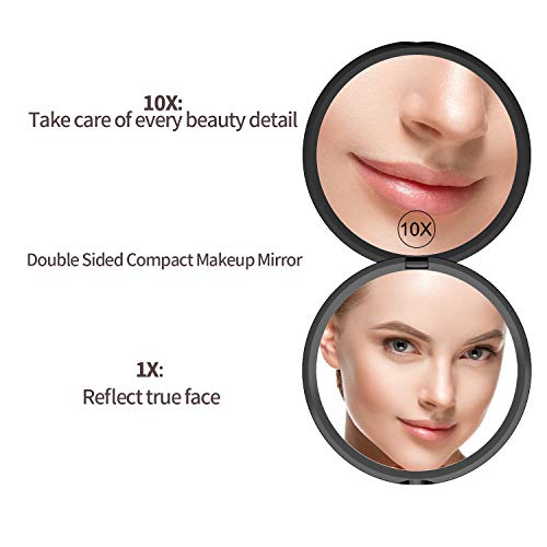 Gospire 4" Ultra-Thin Pocket Makeup Mirror for Travel, 1X/10X Double Sided Magnifying Portable Compact Handbag Handheld Round Foldable Cosmetic Mirror for Women (Black) - Image 2