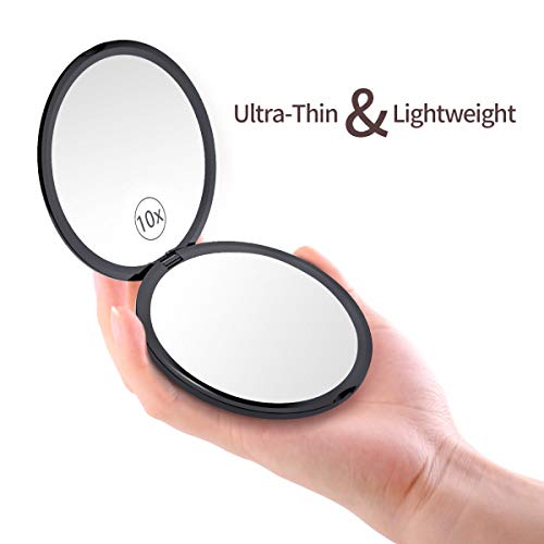 Gospire 4" Ultra-Thin Pocket Makeup Mirror for Travel, 1X/10X Double Sided Magnifying Portable Compact Handbag Handheld Round Foldable Cosmetic Mirror for Women (Black) - Image 3