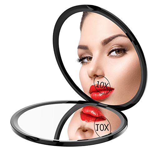 Gospire 4" Ultra-Thin Pocket Makeup Mirror for Travel, 1X/10X Double Sided Magnifying Portable Compact Handbag Handheld Round Foldable Cosmetic Mirror for Women (Black) - Image 1