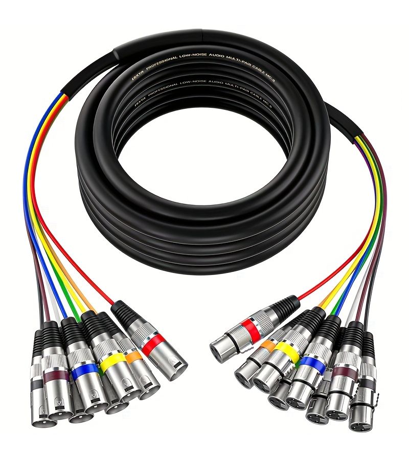 8 Channel XLR Snake Cable Male to Female 10ft for Home Studio Recording Multichannel Adapter Color Coded Ring Compact Design High Quality Wiring Reinforced Connectors - Image 1