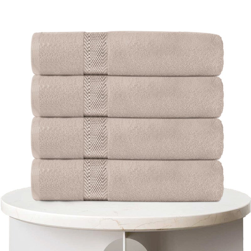 REST Bath Sheet   Set of 4 Taupe Cotton Bath Sheet  100x150cm , 39x59 inch Absorbent Cotton Hotel Quality Quick-Dry Durable Comfortable Stylish Thick Bath Sheet Set Machine Washable - Image 1
