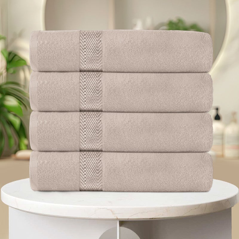 REST Bath Sheet   Set of 4 Taupe Cotton Bath Sheet  100x150cm , 39x59 inch Absorbent Cotton Hotel Quality Quick-Dry Durable Comfortable Stylish Thick Bath Sheet Set Machine Washable - Image 2
