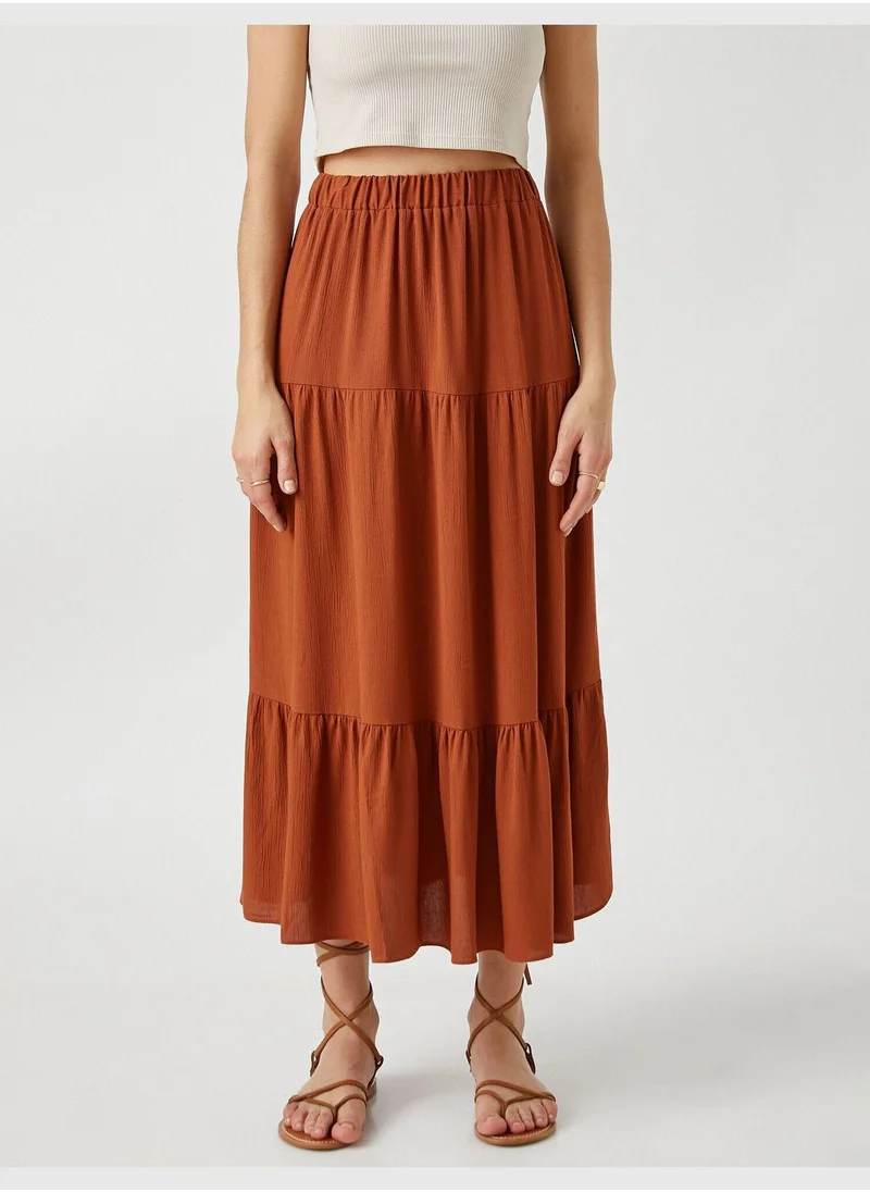 KOTON Elastic Waist Frill Midi Skirt