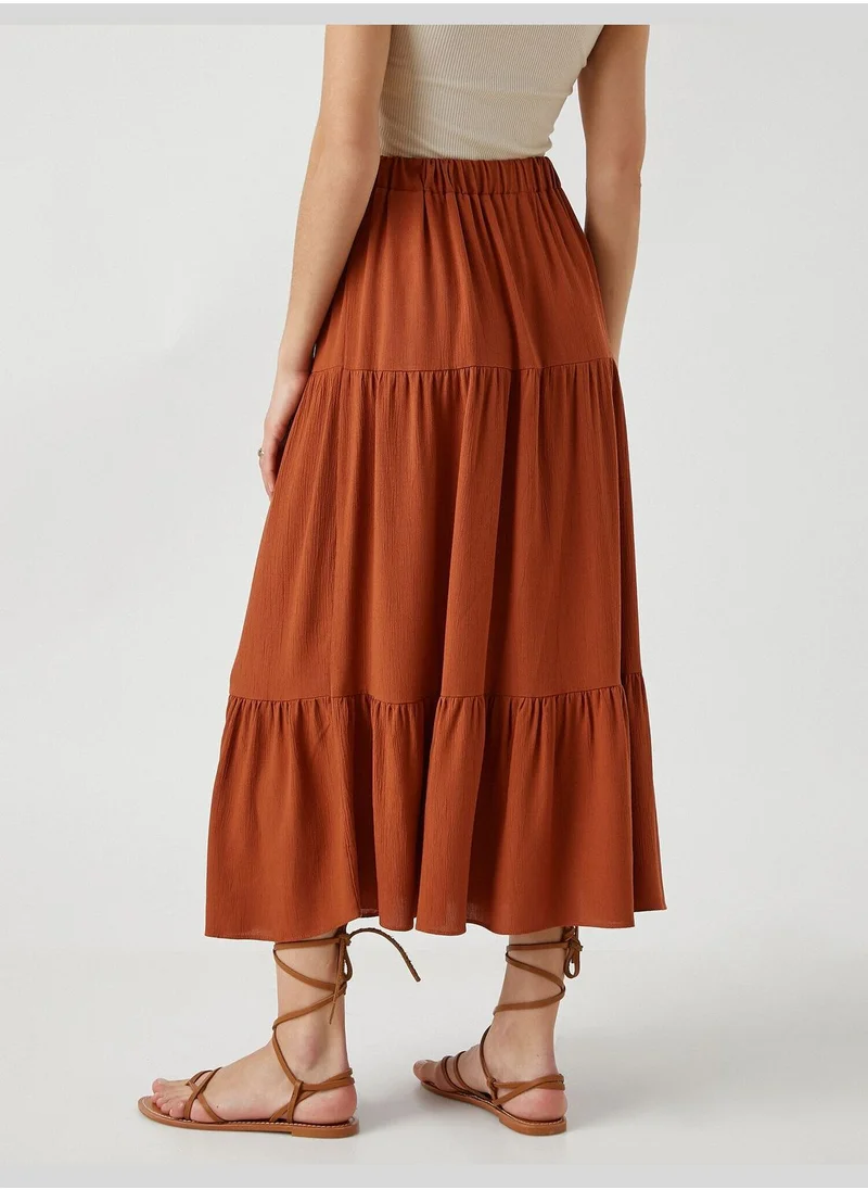 KOTON Elastic Waist Frill Midi Skirt