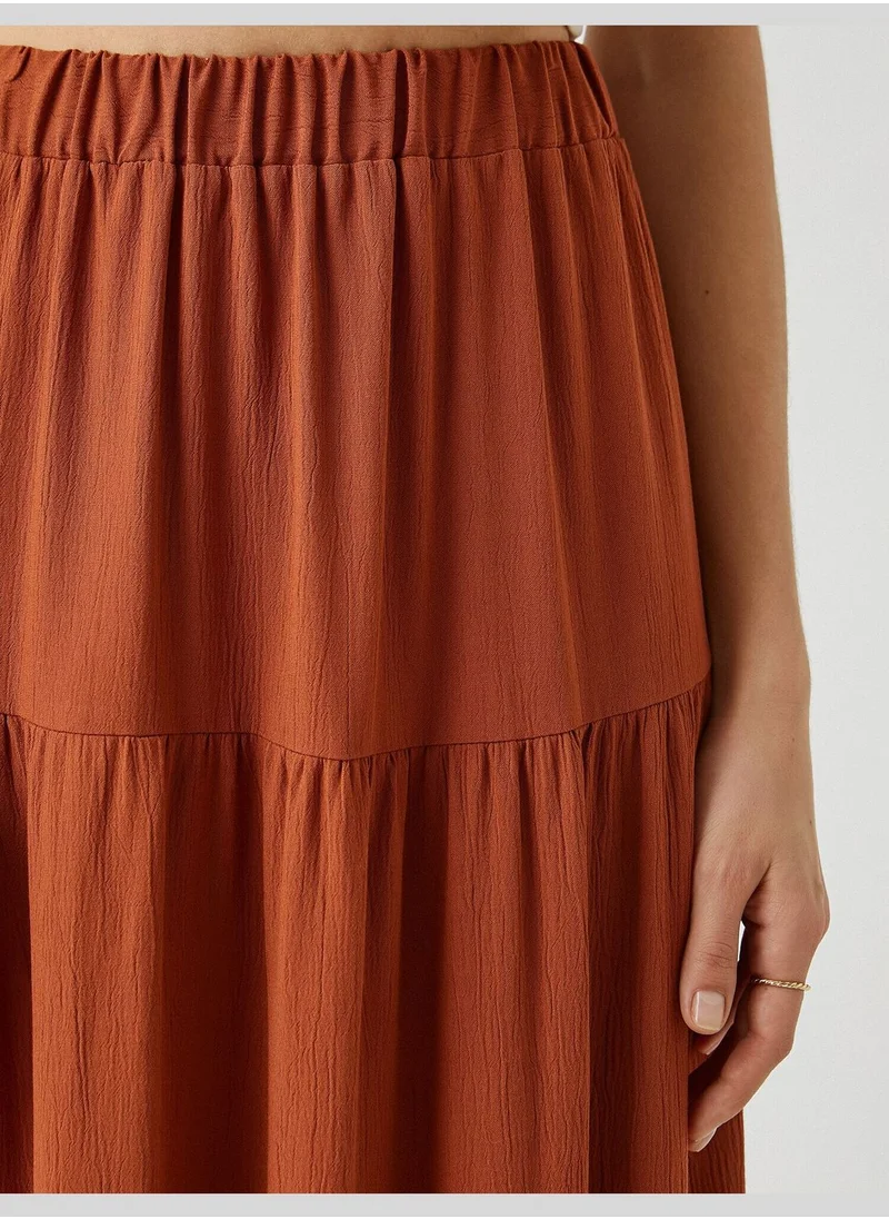 KOTON Elastic Waist Frill Midi Skirt