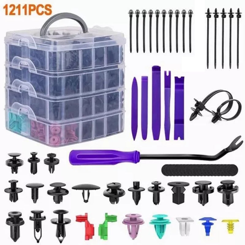 Fastener Kit: 1211-Piece Multicolor Nylon Assortment - Corrosion Resistant Damage-Free Removal Automotive Trim Clips for Vehicle Body Panel Fixing - Image 1