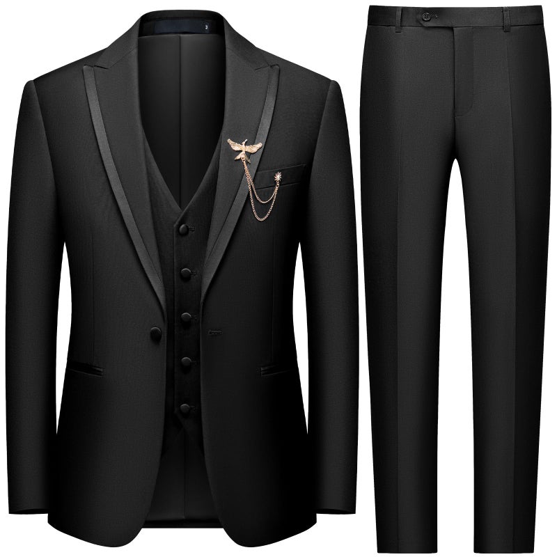 WEEN CHARM Men's 3 Piece Suit One Button Blazer Jacket Vest Pants Set Slim Fit Formal Wedding Business Suit Tuxedo Suit Black - Image 1