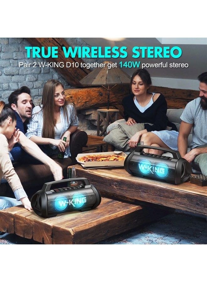 W-KING Portable Bluetooth Speakers with Subwoofer, 70W Waterproof Speakers Bluetooth Wireless Loud with Bass/Hi-Fi Audio, Large Outdoor Speaker with Party Lights/Mic Port/42H/EQ/DSP/Power Bank/TF/AUX - Image 2