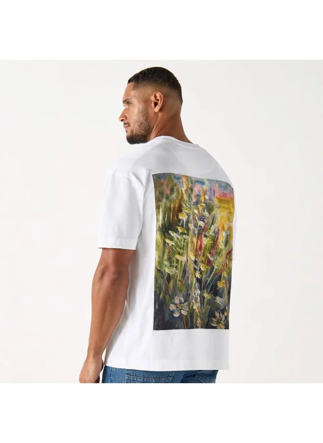 Iconic Iconic Floral Print T-shirt with Short Sleeves and Crew Neck