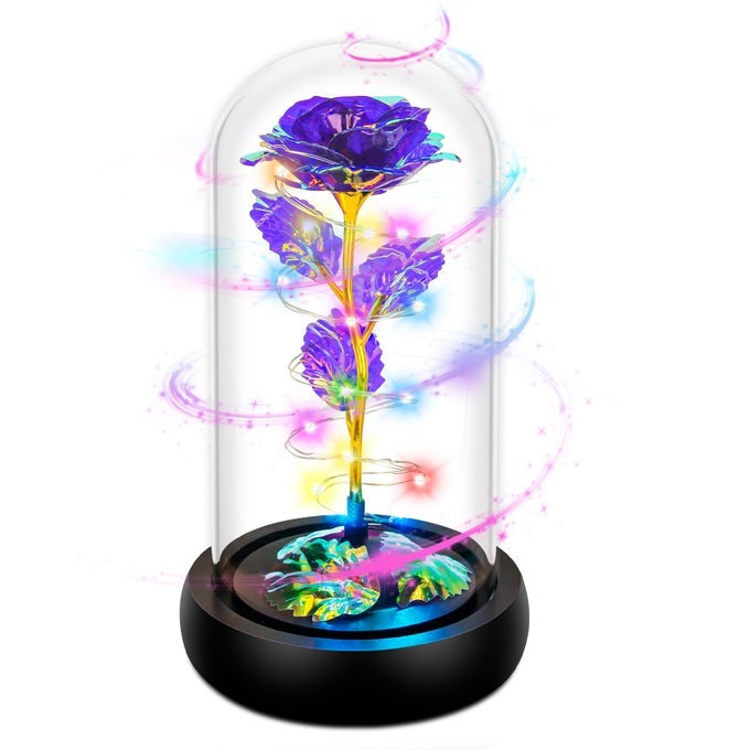 ROTATING VALENTINES GIFTS FOR HERBIRTHDAY GIFTS FOR WOMENVALENTINES ROSE FLOWERLIGHT UP ROSE IN GLASS DOMESPINNING COLORFUL PURPLE ARTIFICIAL FLOWERS GIFTS FOR MOMWIFEANNIVERSARY
