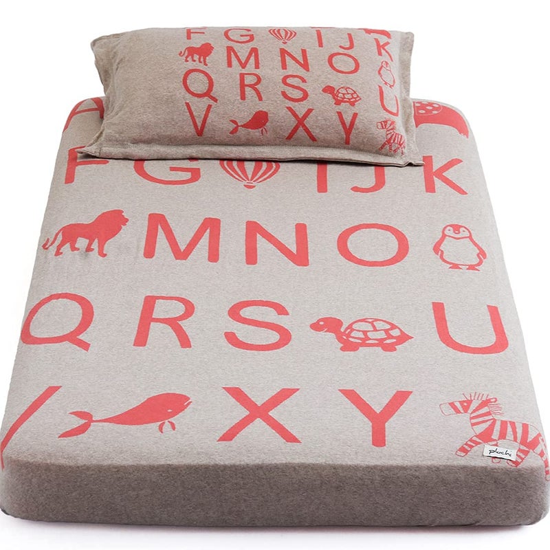Pluchi Alphabet Vanilla Grey Color Cotton Knitted Cot/Crib Sheet & Pillow Set of 2 for Babies, 70 Cm x 132 Cm + 20 Cm - Image 1
