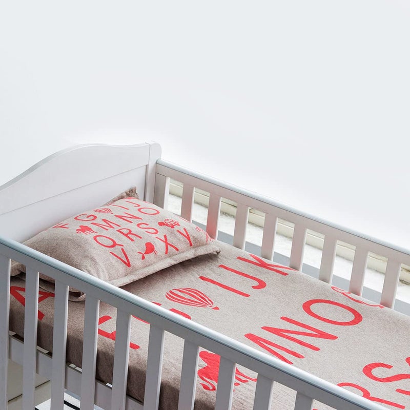 Pluchi Alphabet Vanilla Grey Color Cotton Knitted Cot/Crib Sheet & Pillow Set of 2 for Babies, 70 Cm x 132 Cm + 20 Cm - Image 2