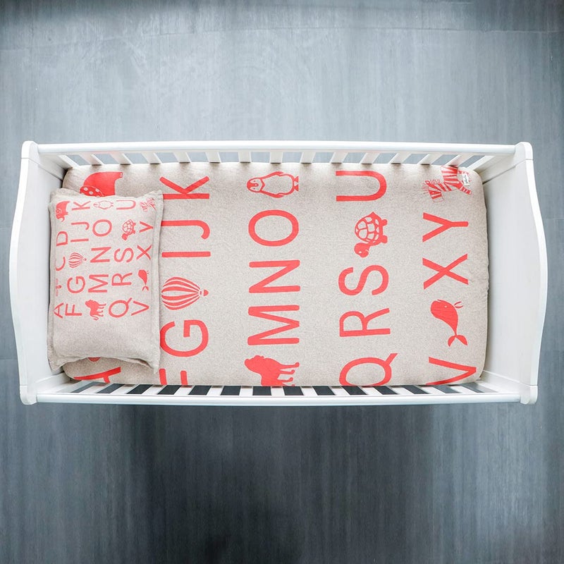 Pluchi Alphabet Vanilla Grey Color Cotton Knitted Cot/Crib Sheet & Pillow Set of 2 for Babies, 70 Cm x 132 Cm + 20 Cm - Image 3